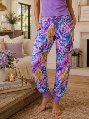 Grace Brooke Tropical Floral Bamboo Joggers - Multicolor